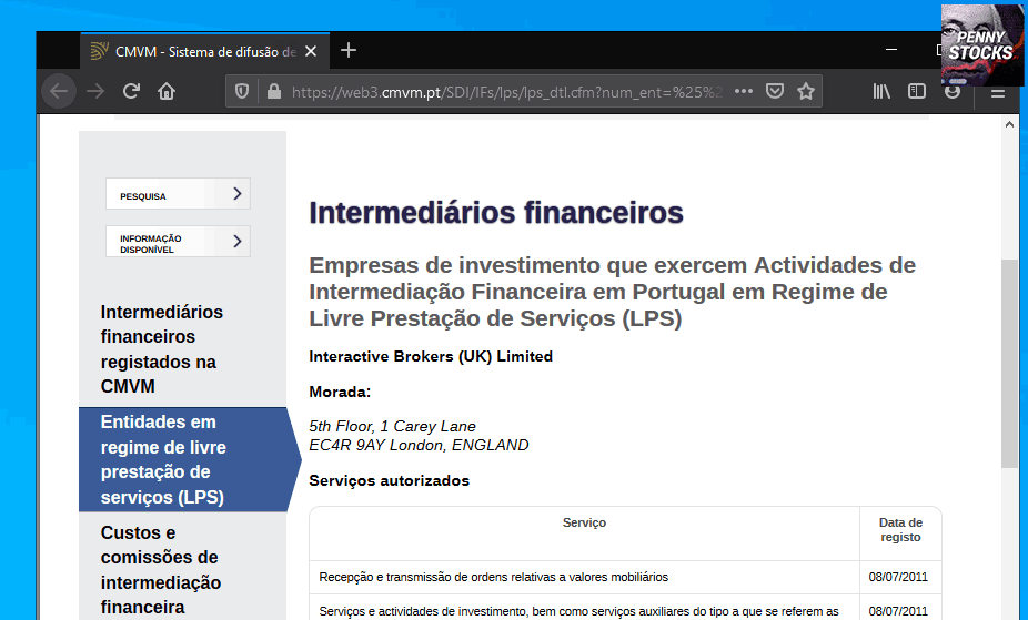 Interactive Brokers no site da CMVM