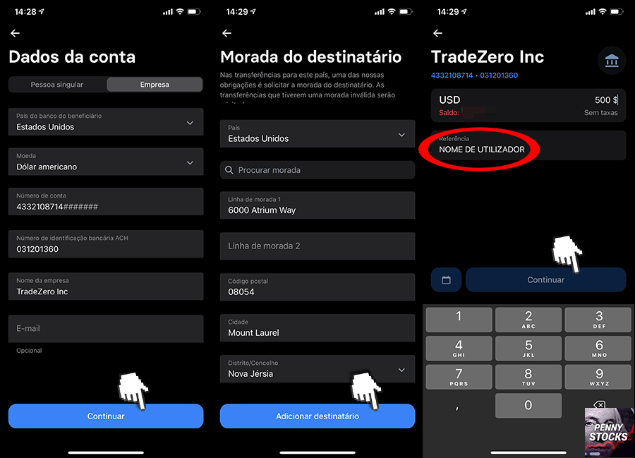 Como depositar dinheiro na conta TRADEZERO usando a app Revolut