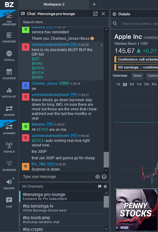 Chatroom Benzinga Pro
