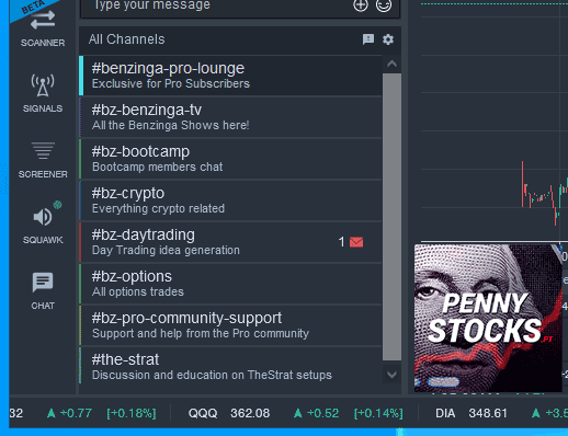 Salas do chatroom Benzinga Pro