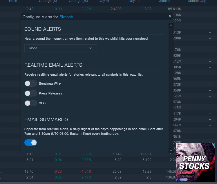 Watchlists no Benzinga Pro