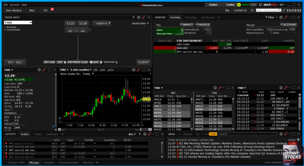 Plataforma TWS para Windows da corretora Interactive Brokers