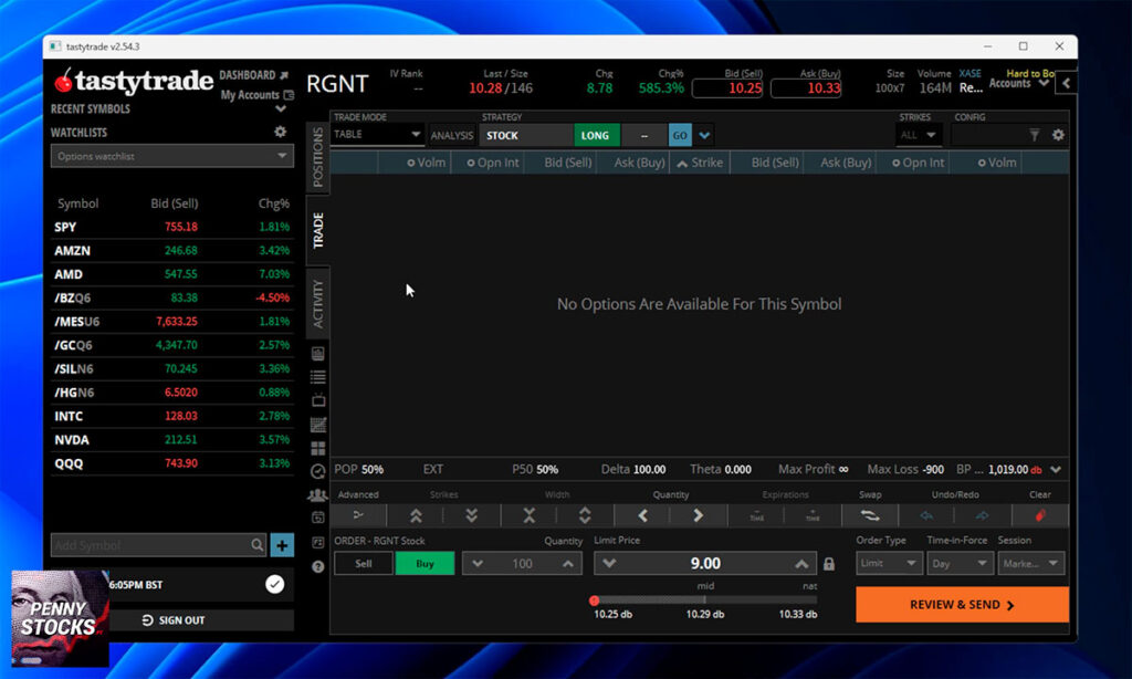 Plataforma Windows de trading da Tastytrade